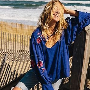 Free People NWT Lita Embroidered Bell Sleeve Top